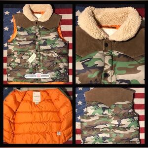 Vintage Ralph Lauren Polo DENIM & And SUPPLY CAMO FUR DOWN VEST L Rlx Sportsman